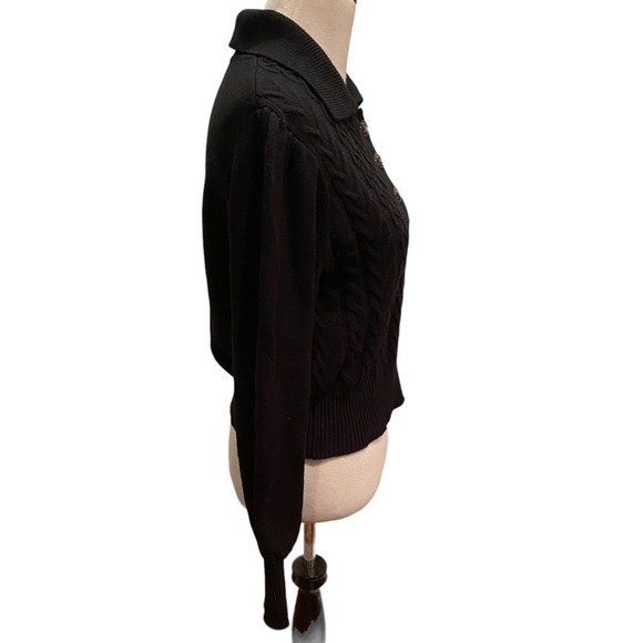 Who What Wear 3D Knit Black Target Pullover w/ 3 Rhinestone Buttons Long Sleeve - Picture 6 of 12